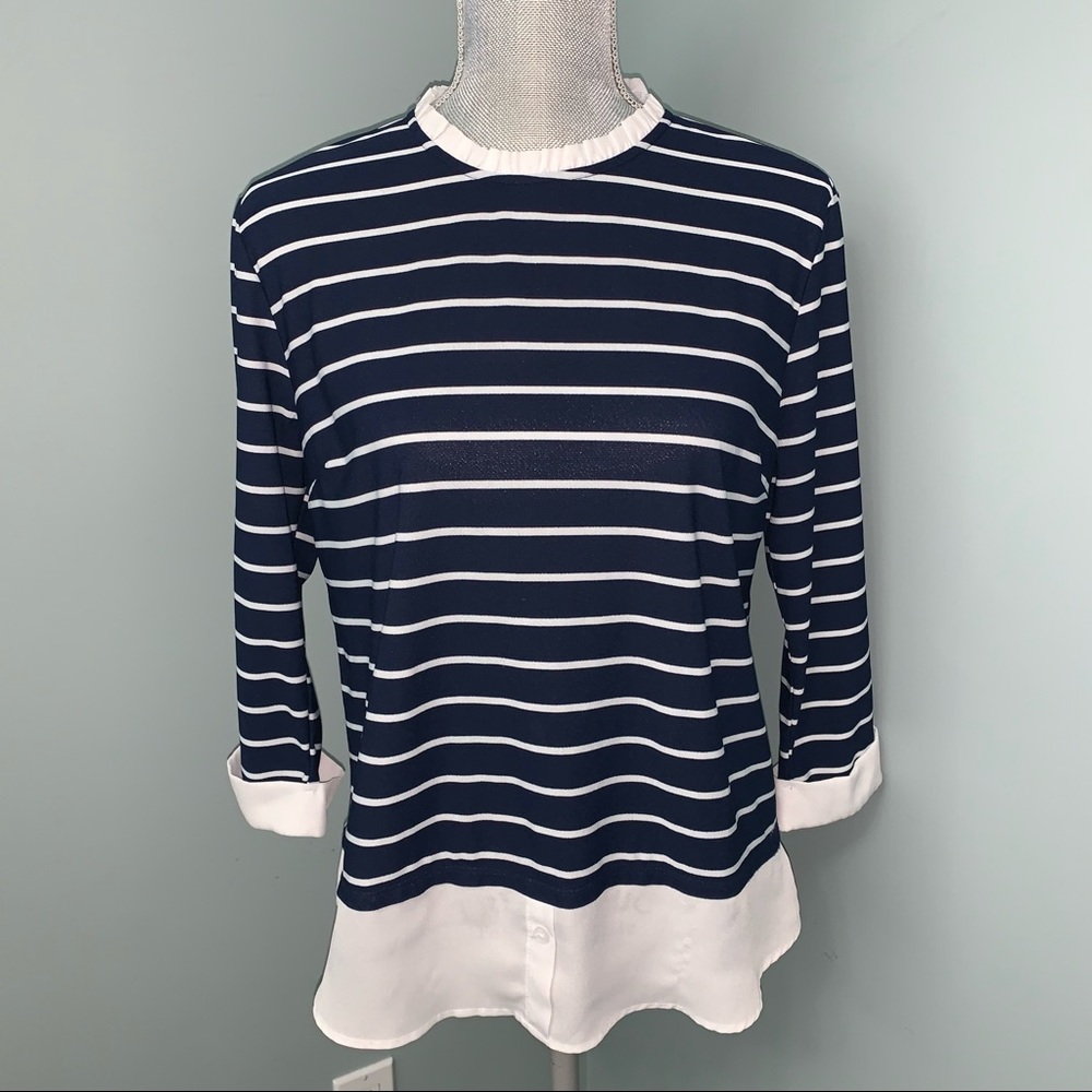 FAITH AND JOY size small Navy and White Blouse long sleeve women’s office